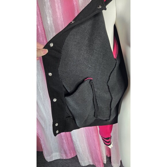 Just Hoods By AWD's  Heavyweight Pink & Black Baseball Jacket Size Large Unisex - Picture 7 of 10